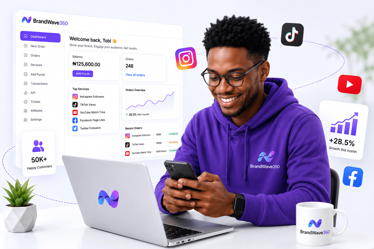 A creator tracking his growing engagement on his laptop