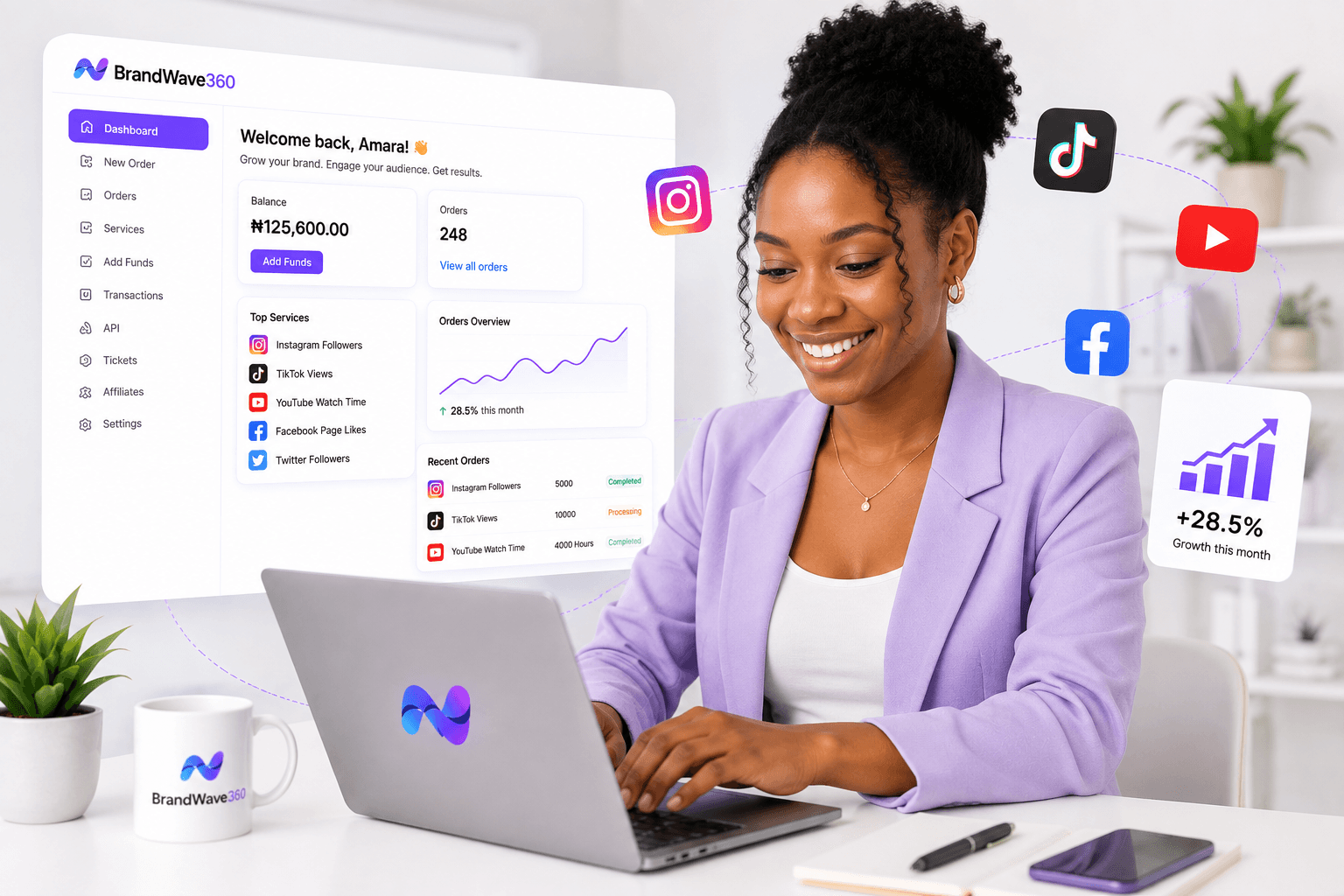 A creator checking her Brandwave360 dashboard on her phone